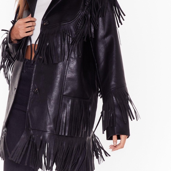 Nasty Gal Jackets & Coats Nastygal Fringe Faux Leather Jacket Black